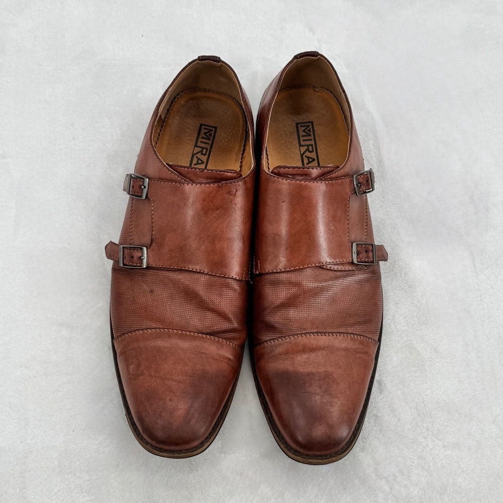 Miralto Brown Leather Double Monk Strap Shoes Mens Size 13 Cap Toe Dress Shoes